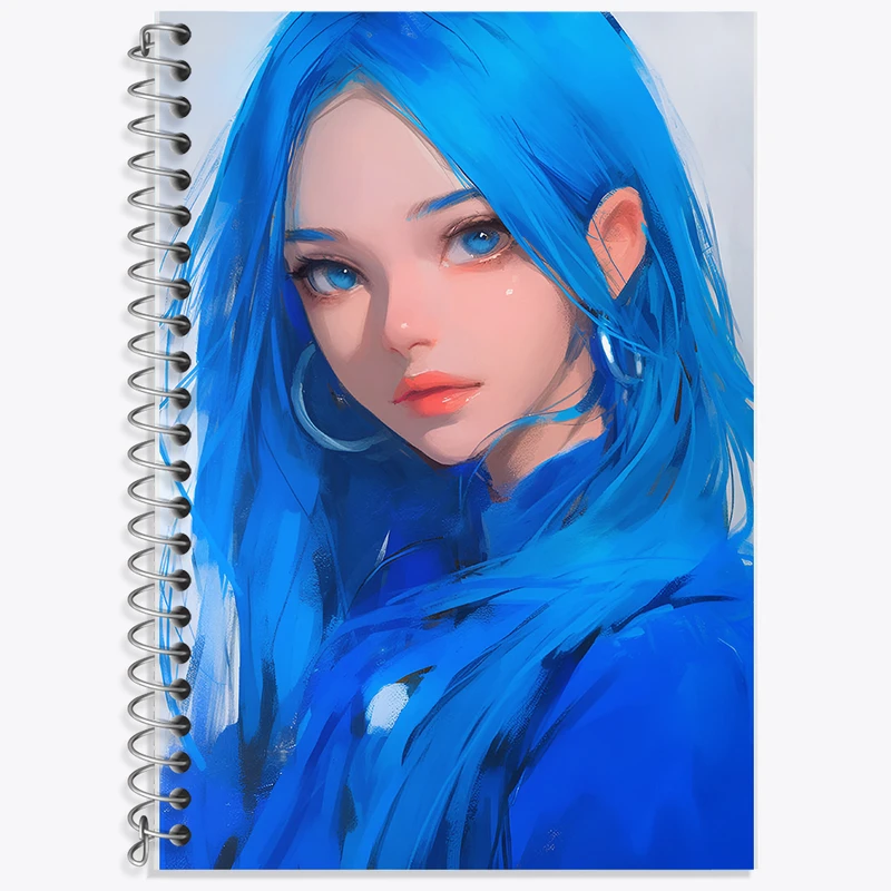 دفتر زبان دوخط 50 برگ خندالو طرح دختر مو آبی کد F9103