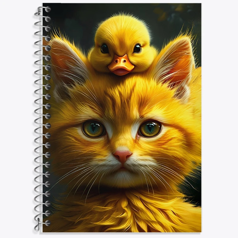 دفتر زبان 50 برگ خندالو مدل سه خط طرح گربه و جوجه اردک کد F8951