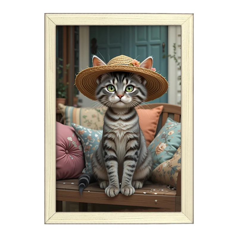 تابلو خندالو طرح گربه کلاه به سر کد F12585