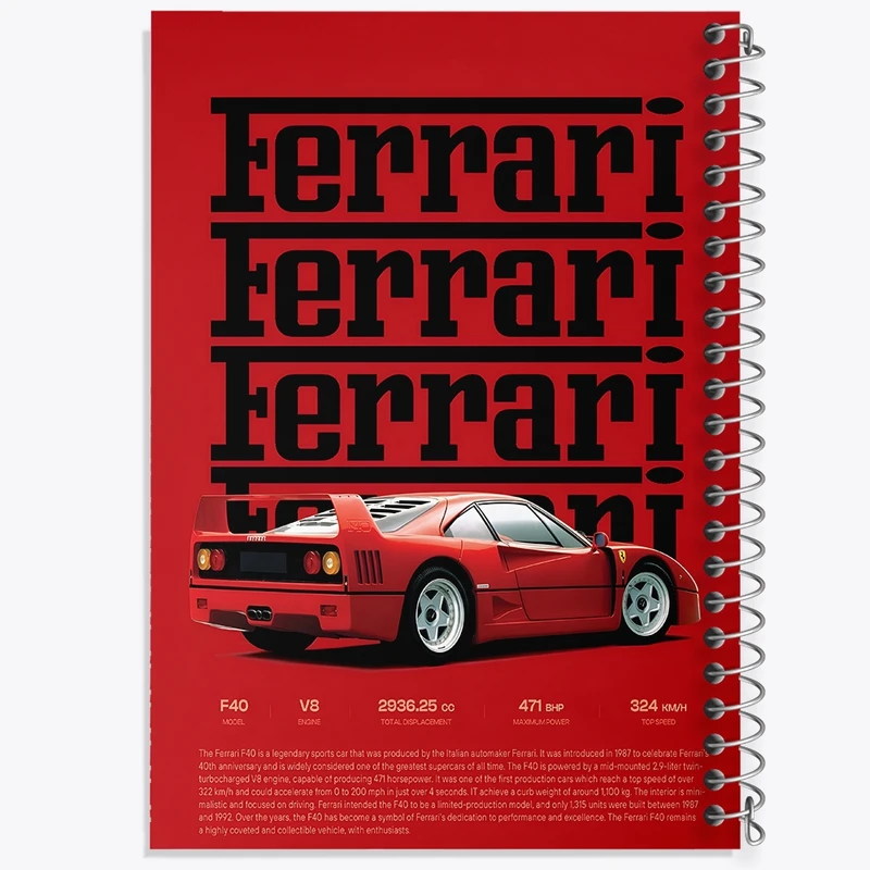 دفتر ژورنال نویسی 50 برگ خندالو مدل نقطه ای طرح ماشین فراری کد F10366