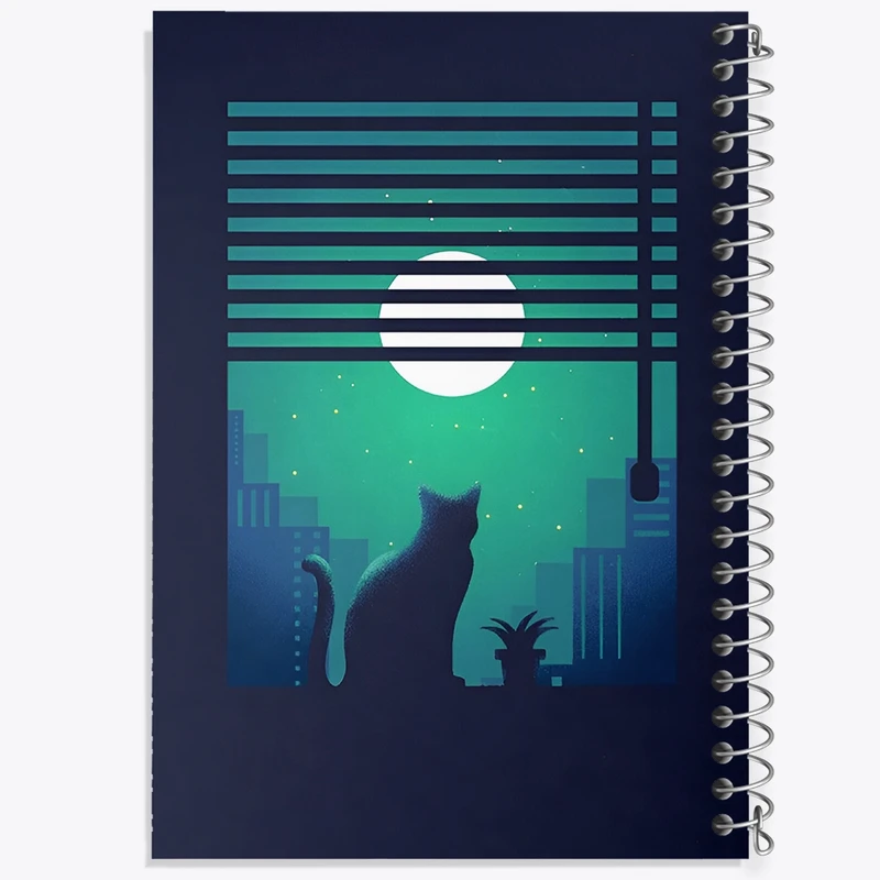 دفتر ژورنال نویسی 50 برگ خندالو مدل نقطه ای طرح گربه و شب کد F8911