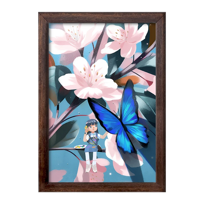 تابلو خندالو طرح دختر و گل و پروانه کد F9324