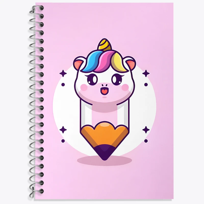 دفتر زبان دوخط 50 برگ خندالو طرح اسب تک شاخ مدادی کد N7144