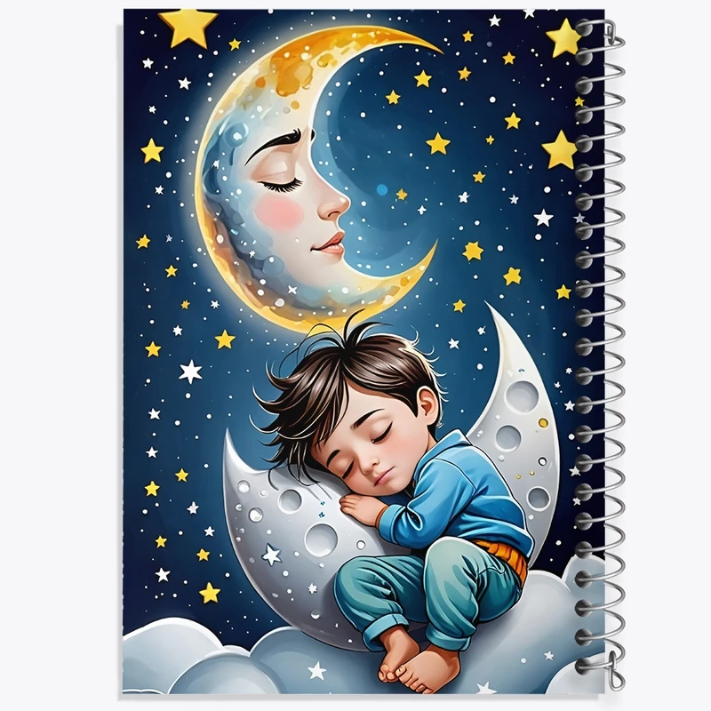 دفتر ژورنال نویسی 50 برگ خندالو مدل نقطه ای طرح پسر بچه و ماه کد F11115