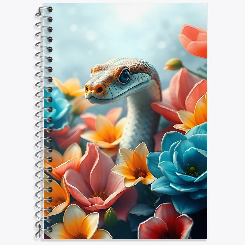 دفتر زبان 50 برگ خندالو مدل دو خط طرح مار و گل های رنگی کد F11669