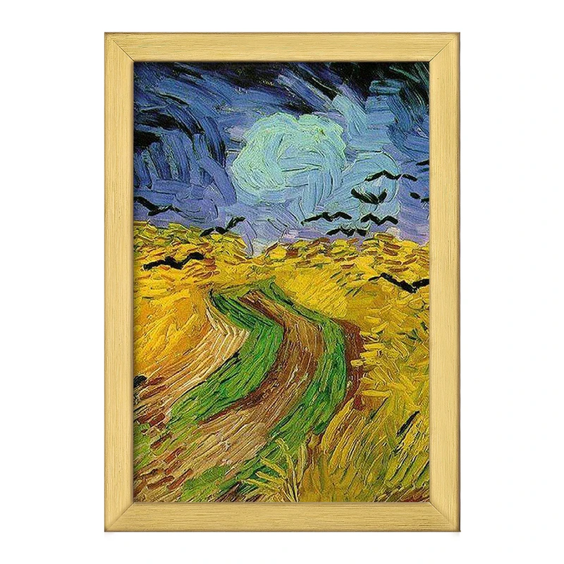 تابلو خندالو طرح نقاشی گندم زار با کلاغ ها اثر ونسان ونگوگ کد 25461