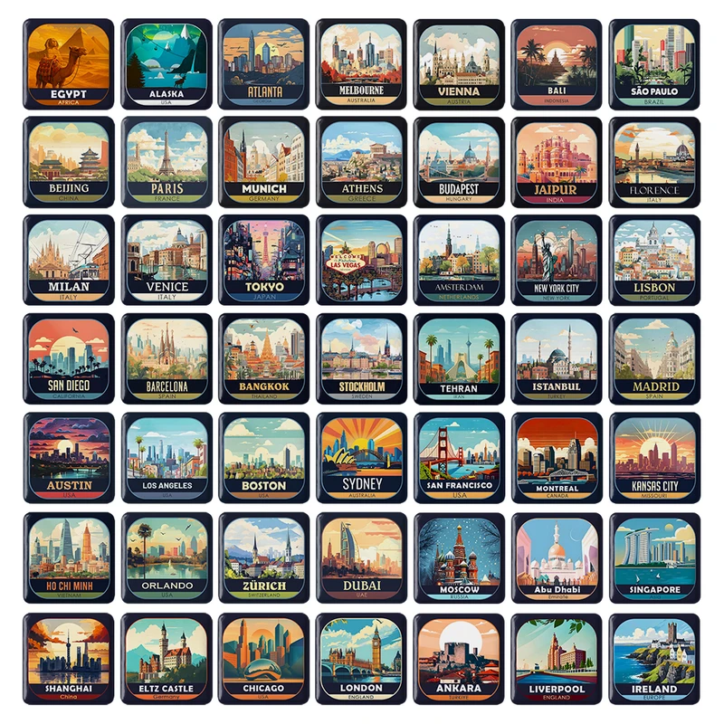 مگنت خندالو طرح شهرهای جهان کد 191 مدل مربعی مجموعه 49 عددی