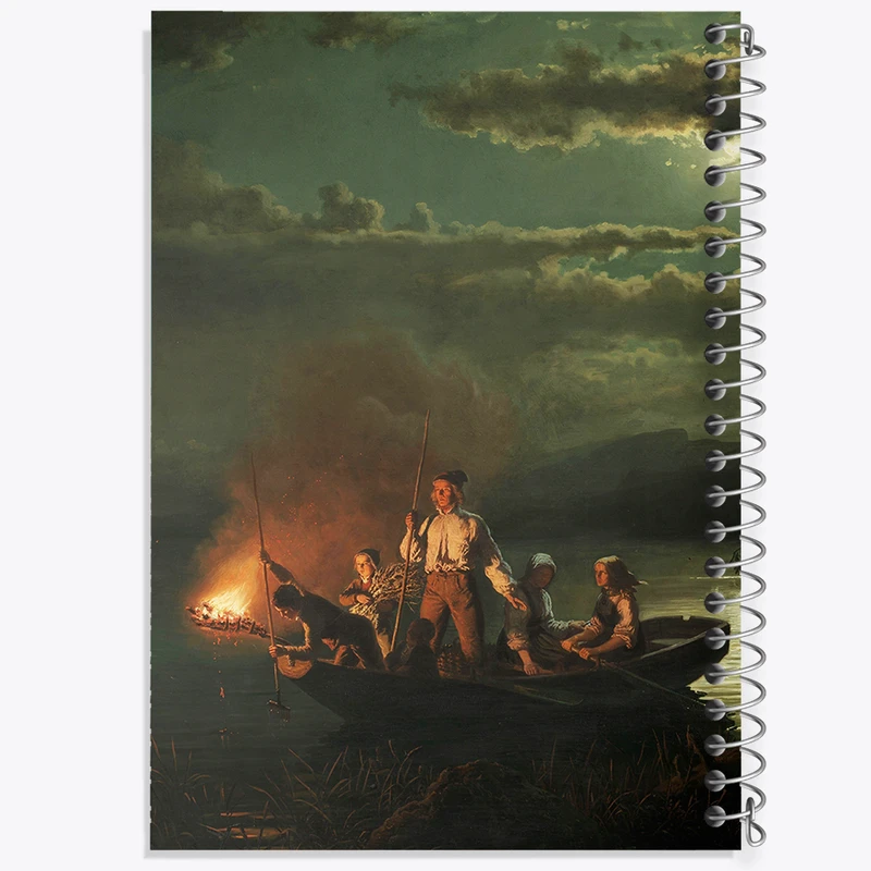 دفتر مشق 100 برگ خندالو طرح نقاشی ماهیگیری با نیزه در دریاچه اثر آدولف تایدمند کد F12332