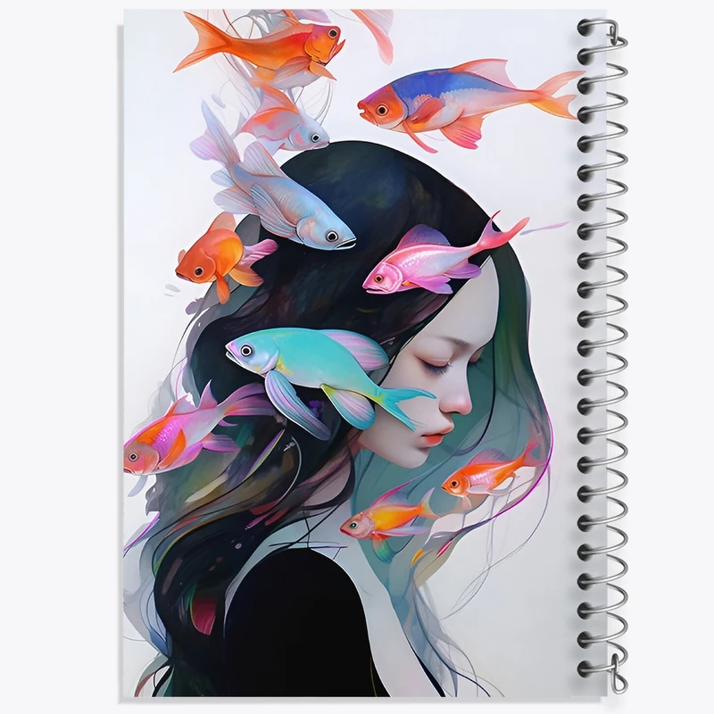 دفتر شطرنجی 50 برگ خندالو طرح دختر و ماهی کد F4967