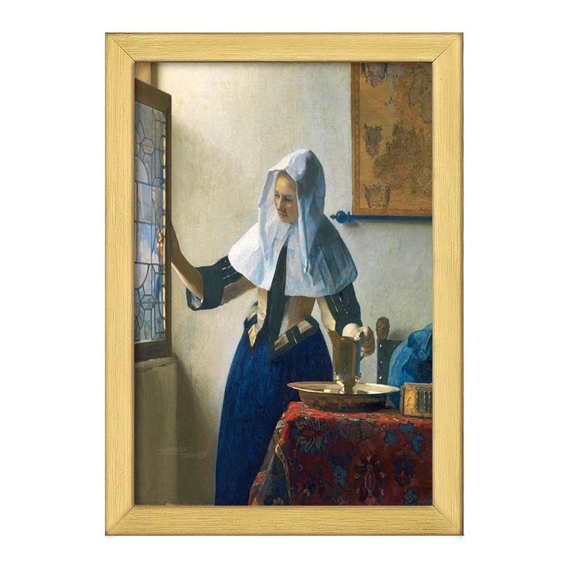 تابلو خندالو طرح نقاشی زن جوان با پارچ آب اثر یوهانس فرمیر کد F12432