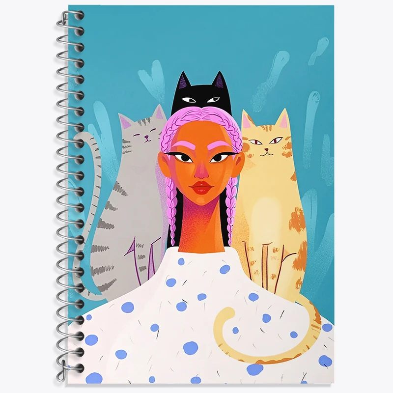 دفتر زبان دوخط 50 برگ خندالو طرح دختر و گربه کد F4474