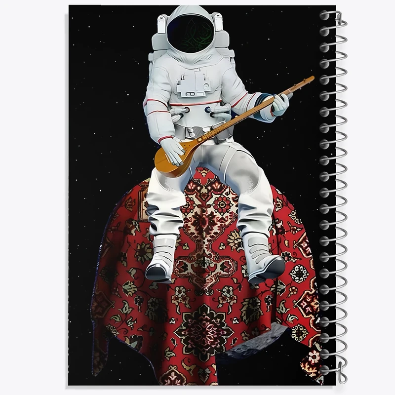 دفتر طراحی 50 برگ خندالو طرح فضانورد و فرش ایرانی کد F10701