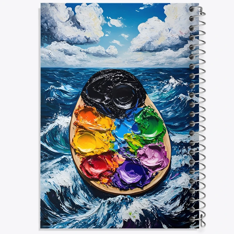 دفتر ژورنال نویسی 50 برگ خندالو مدل نقطه ای طرح پالت نقاشی و دریا کد F12742