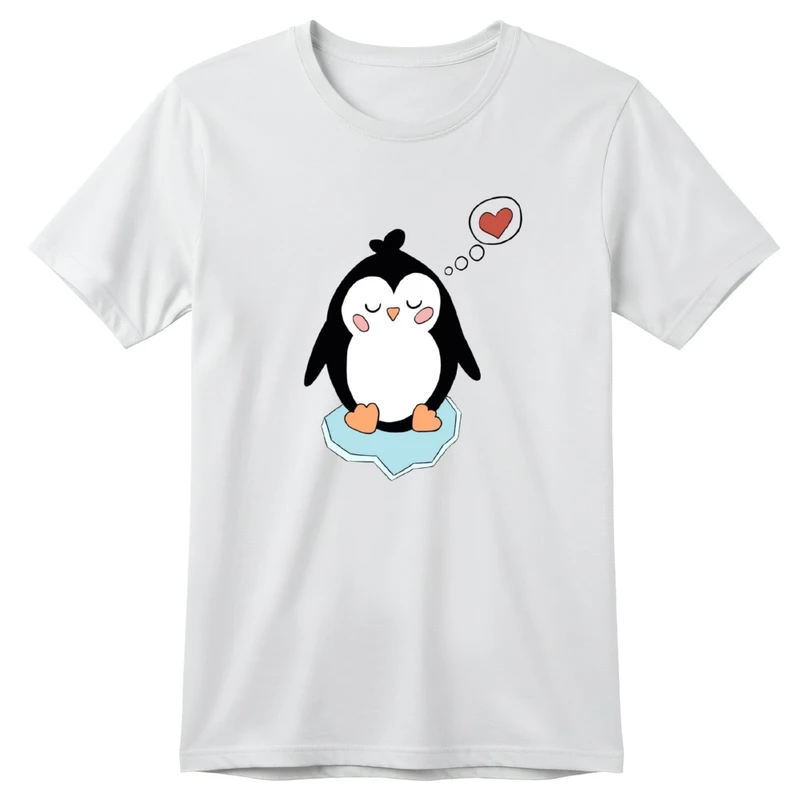 تی‌شرت آستین کوتاه بچگانه مدل پنگوئن و قلب کد v12 