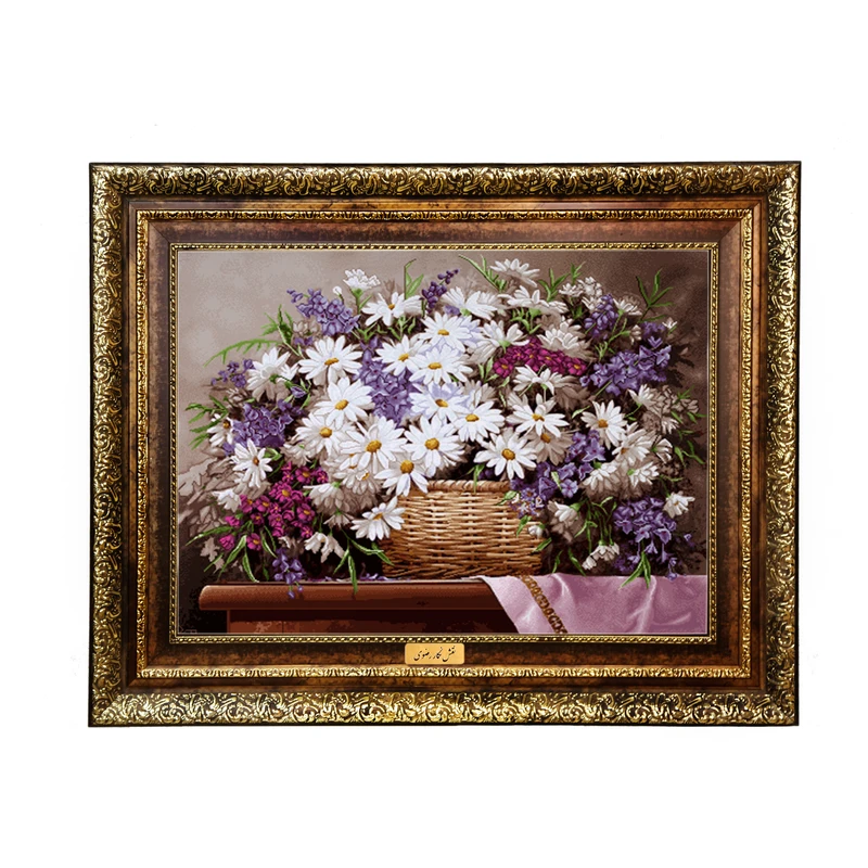 تابلو فرش ماشینی نقش نگار رضوی طرح گل کد 2157KH