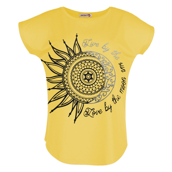  تی شرت زنانه افراتین طرح ماه و خورشید کد 2548 رنگ زرد