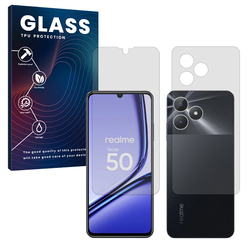 محافظ صفحه نمایش شفاف گلس مدل Resistant مناسب برای گوشی موبایل ریلمی Note 50 به همراه محافظ پشت گوشی