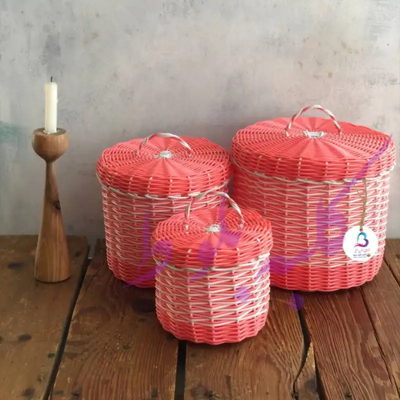 سبد حصیر بافی کلبه بلوط مدل نارگون بسته 3 عددی