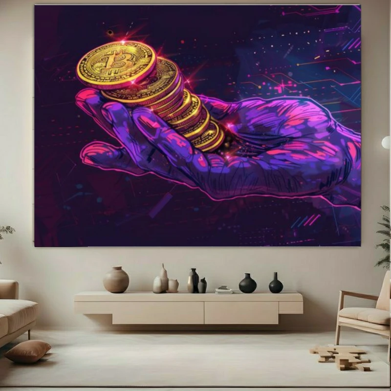 تابلو بوم طرح بیت کوین مدل ارز دیجیتال در دست کد FP105085