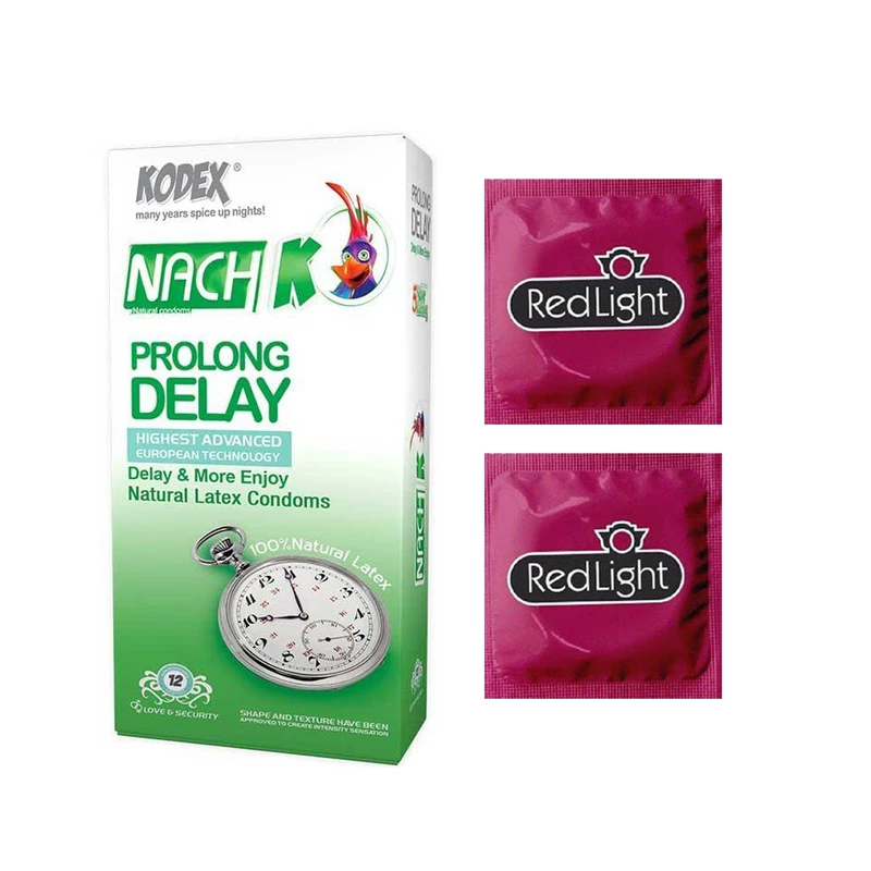 کاندوم ناچ کدکس مدل Prolong Delay بسته 12 عددی به همراه کاندوم ردلایت مدل فویل مجموعه 2 عددی