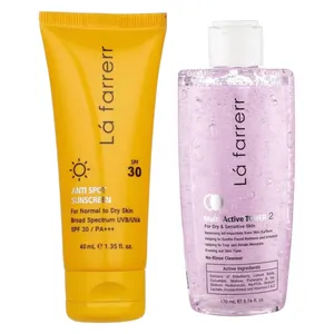 کرم ضد آفتاب بدون رنگ لافارر SPF 30 مدل پوست خشک و حساس ‌مناسب پوست‌های حجم 40 میلی‌لیتر به همراه تونر مدل مولتی اکتیو مناسب پوست خشک حجم 170 میلی لیتر
