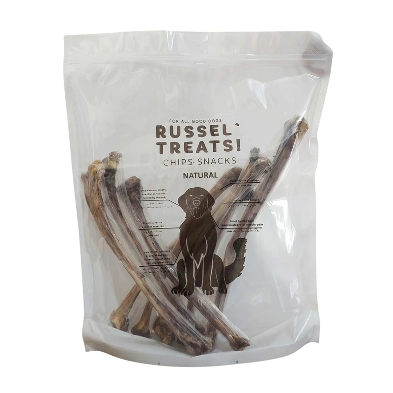 تشویقی سگ‌ راسل مدل ساق پا طعم شتر مرغ وزن 600 گرم بسته 8 عددی