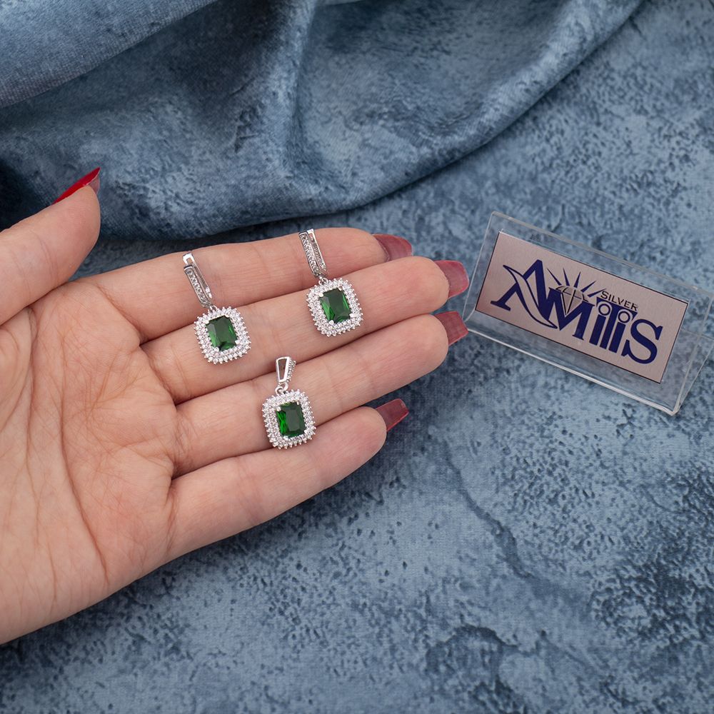 نیم ست نقره زنانه مدل زمرد AMT-N206 - - 4