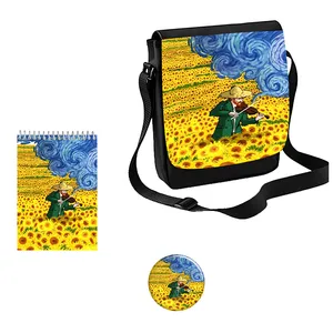 کیف رودوشی مدل مزرعه آفتابگردان شب پر ستاره ونگوگ کد s3 به همراه دفتر یادداشت و پیکسل