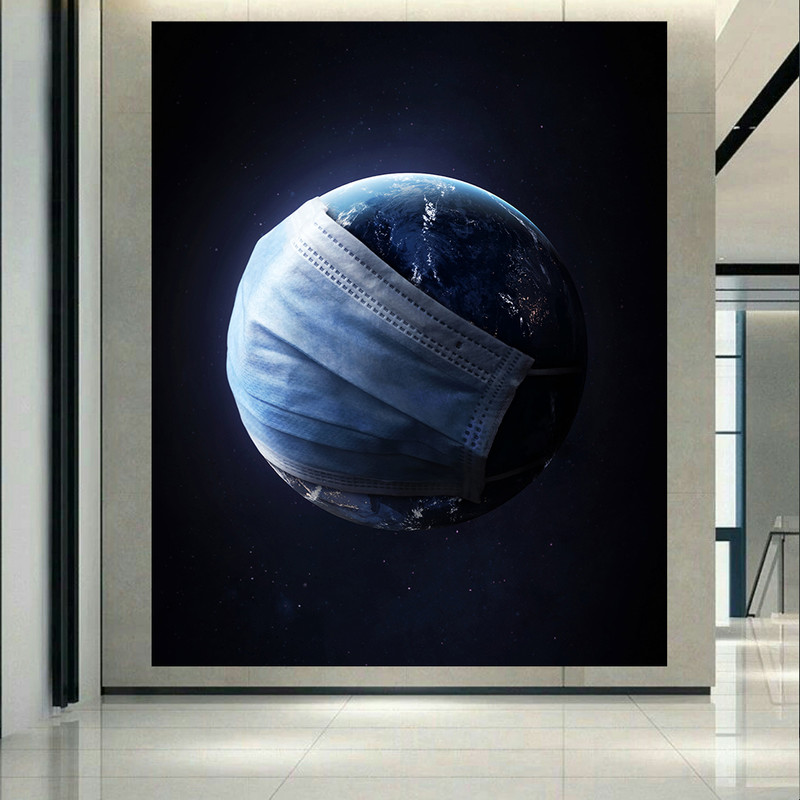 تابلو بوم طرح کهکشان و ستارگان مدل سیاره زمین و ماسک کد AR6160