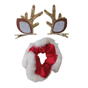 ست کش و گیره مو دخترانه اکسسورایز مدل یلدا و گوزن کریسمس مجموعه 3 عددی