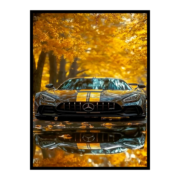 تابلو نوری بکلیت طرح مدرن خودرو و ماشین مسابقه بنز AMG مدل B-bu7301 فریم مشکی