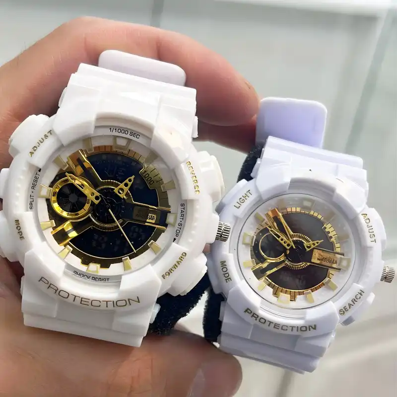 ست ساعت مچی عقربه ای زنانه و مردانه مدل دو زمانه کرنوگراف کد Av-BG