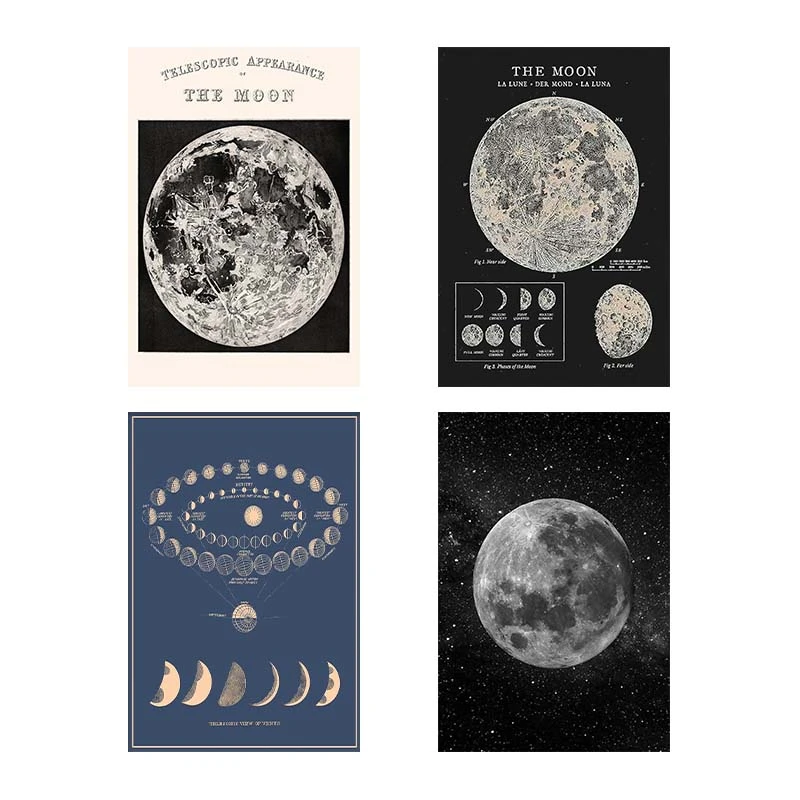 تابلو شاسي کارنيکا طرح روزنامه وینتج ماه Vintage Newspaper Moon کد 36533 مجموعه 4 عددی