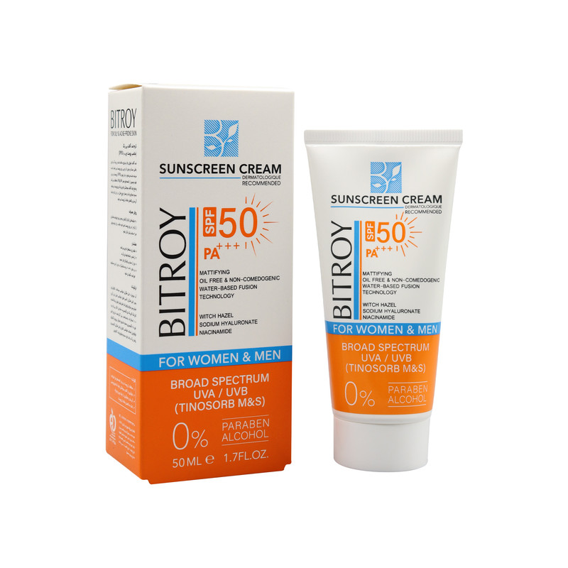 کرم ضد آفتاب بدون رنگ بیتروی SPF 50 مدل فیوژن واتر ‌مناسب پوست‌های چرب حجم 50 میلی‌لیتر