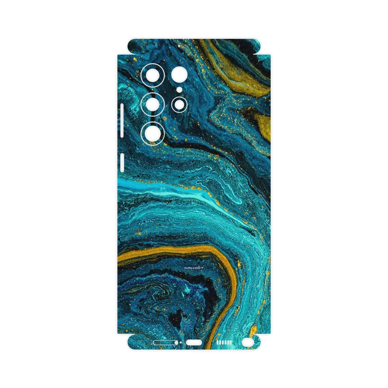 برچسب پوششی ماهوت مدل Turquoise marblewith golden streaks-FullSkin مناسب برای گوشی موبایل سامسونگ Galaxy S22 Ultra 5G