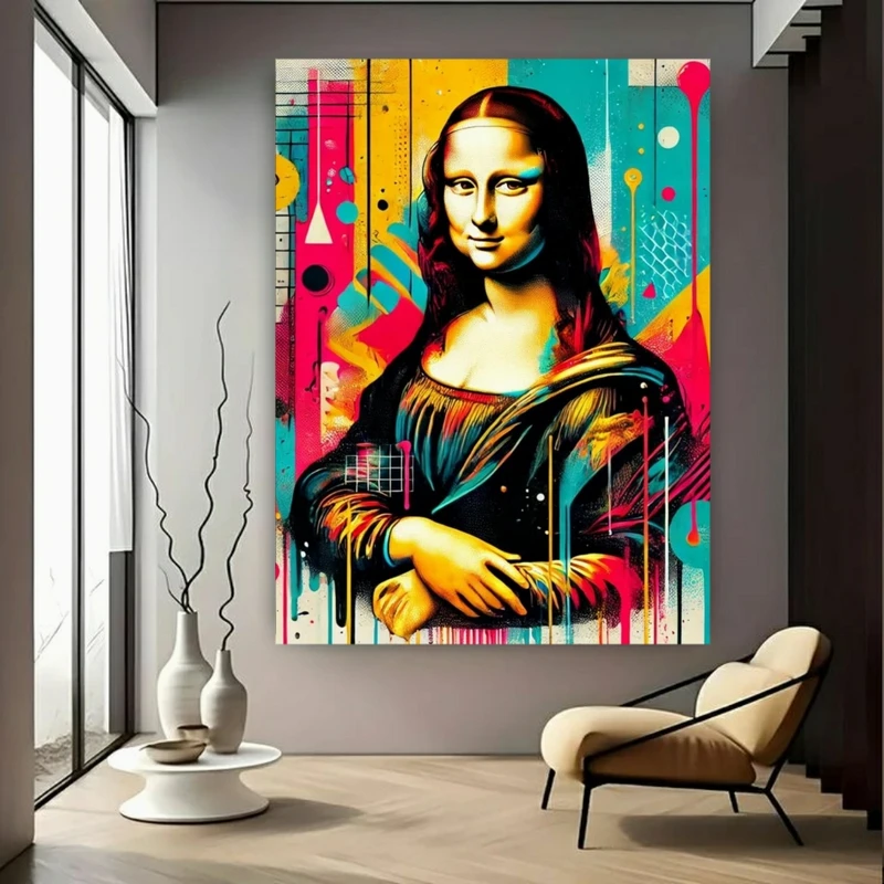 پوستر پارچه ای طرح مخمل مونالیزا مدرن مدل رنگارنگ کد FP106469