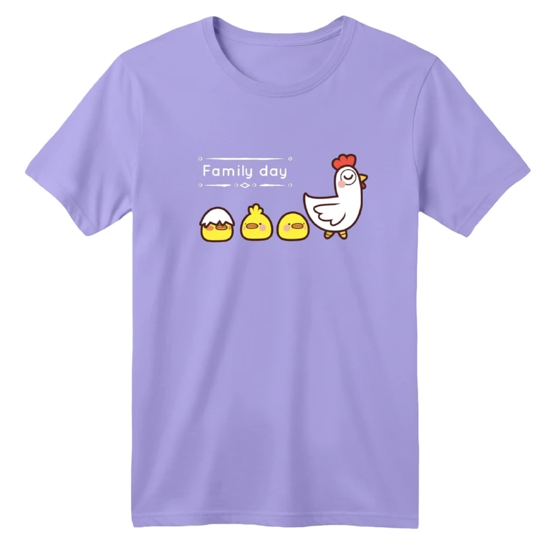 تی‌شرت آستین کوتاه لانگ یقه گرد بچگانه مدل مرغ و جوجه ها