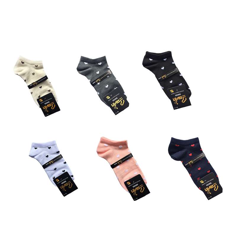 جوراب دخترانه آوین مدل قلب بسته 6 عددی