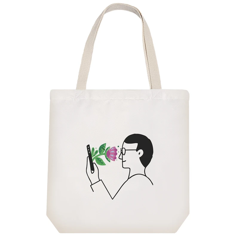 ساک خرید پارچه ای خندالو طرح تماس با گل مدل توت بگ کد 8686