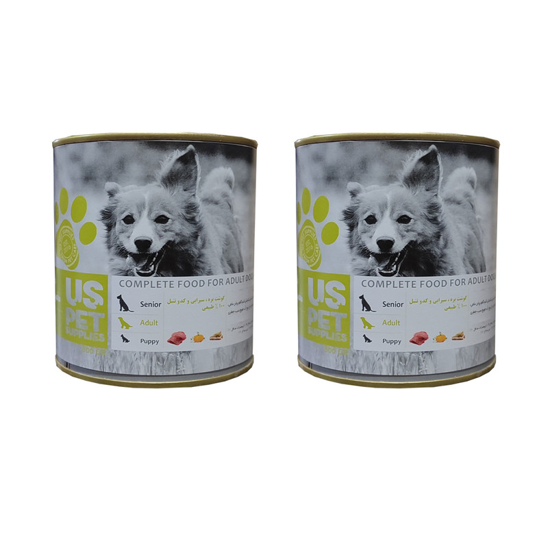 غذا کنسرو گوشت بره و سیرابی و کدوتنبل سگ بالغ یو اس پت وزن 800 گرم بسته دو عددی