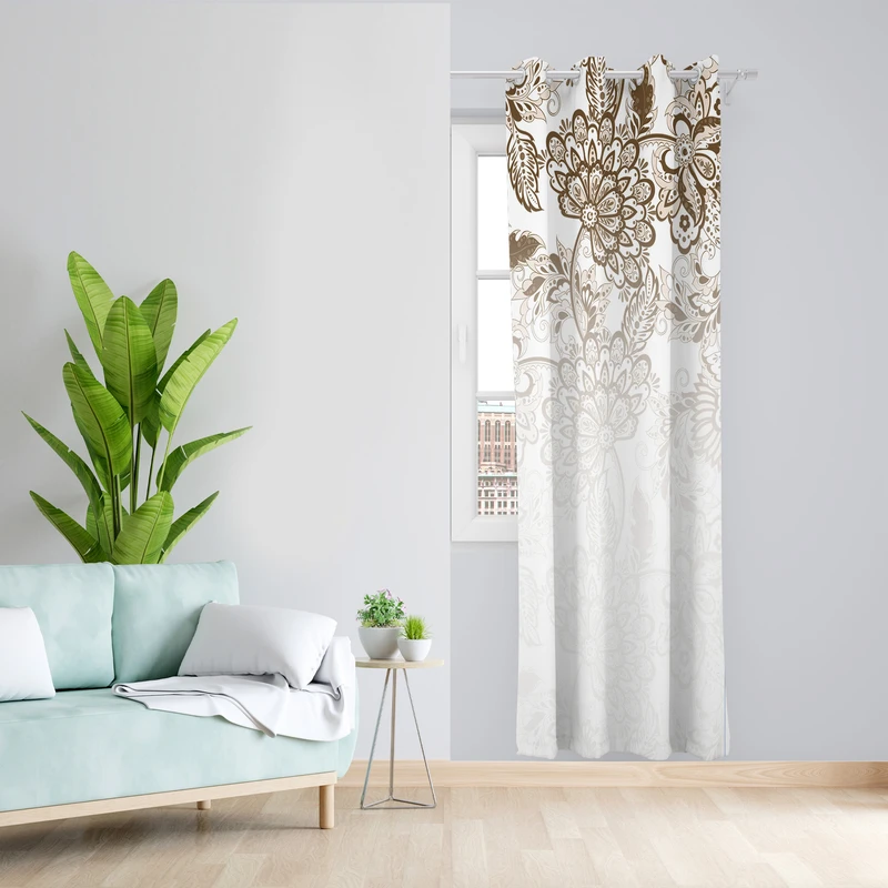 پرده طرح حاشیه گل مدل مخمل پانچی کد 4003 z سایز 140x200 سانتی متر