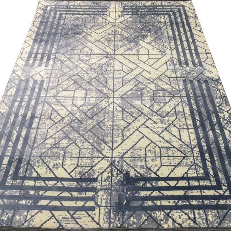 فرش ماشینی 440 شانه دنیای فرش زمینه و حاشیه سیلور مدل فانتزی کد 557