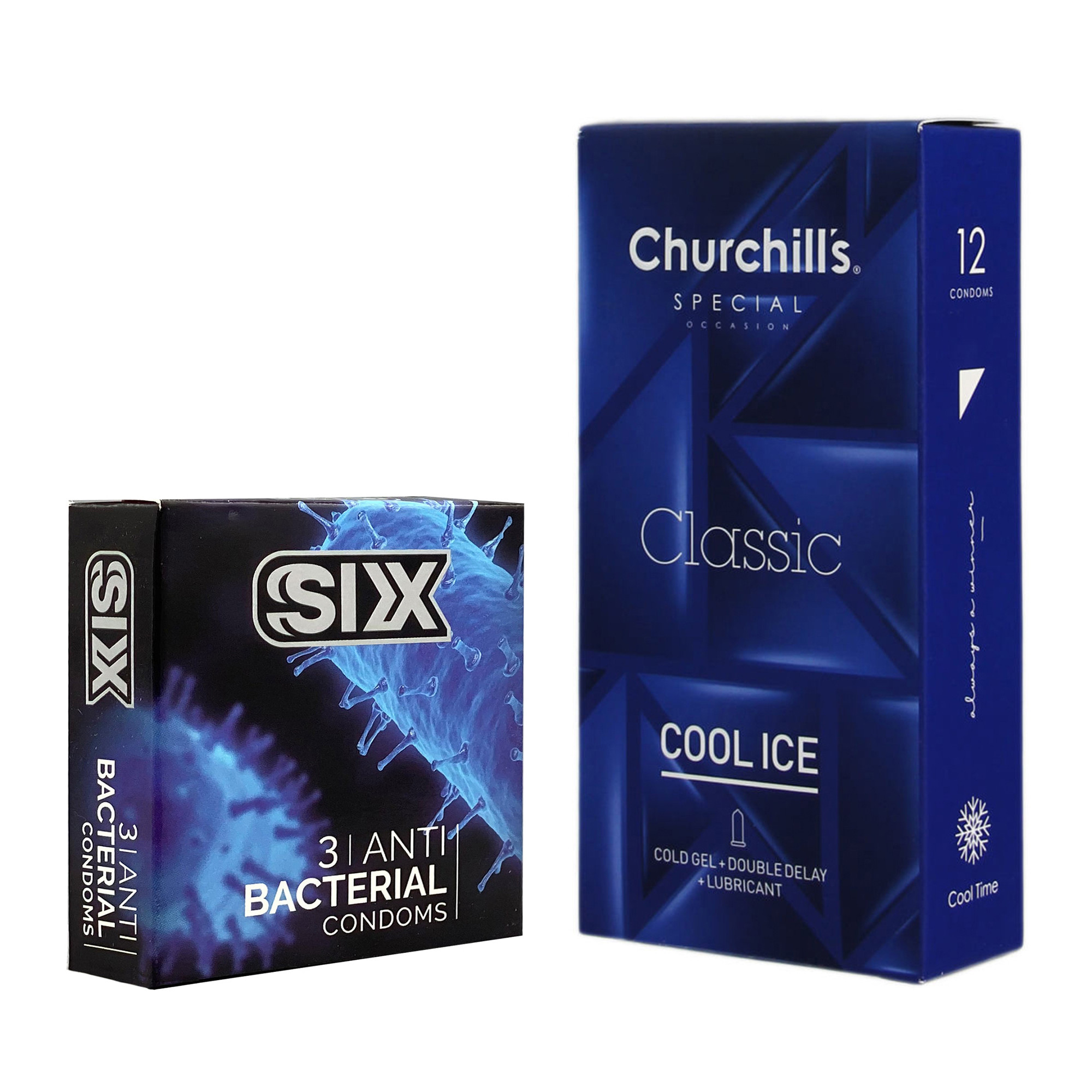 کاندوم چرچیلز مدل Cool Ice بسته 12 عددی به همراه کاندوم سیکس مدل آنتی باکتریال بسته 3 عددی کاندوم چرچیلز مدل Cool Ice بسته 12 عددی به همراه کاندوم سیکس مدل آنتی باکتریال بسته 3 عددی