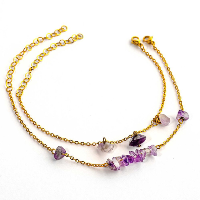 پابند زنانه مدل سنگ آمیتیست بسته دو عددی