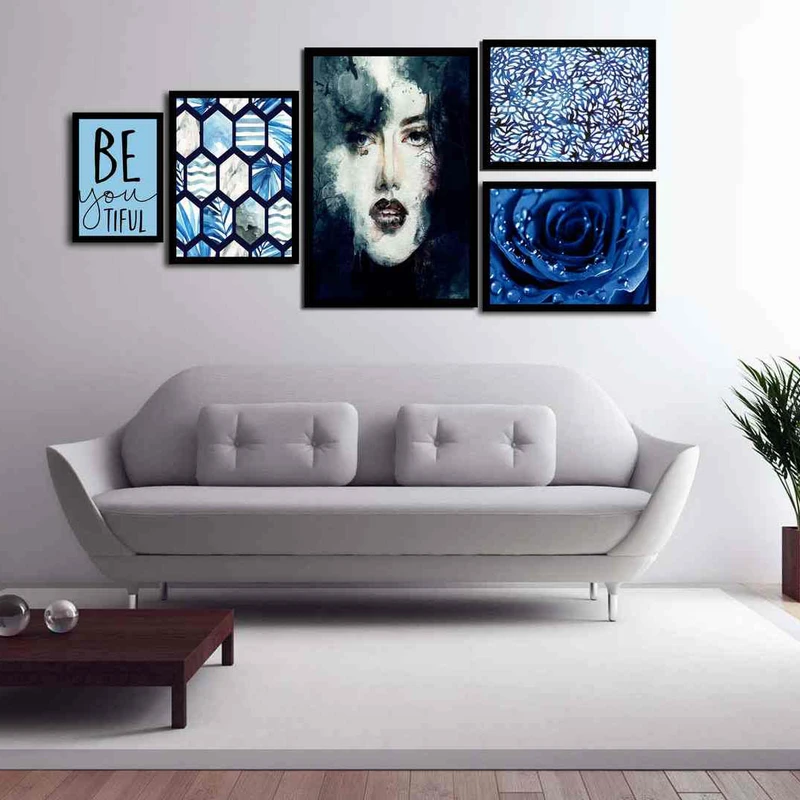 تابلو بکلیت طرح چهره و گل مدل دکوراتیو B-163  مجموعه 5 عددی