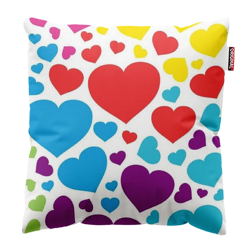  کوسن پاد آفرین طرح قلب های رنگی کد 1833 سایز 30*30 سانتی متر