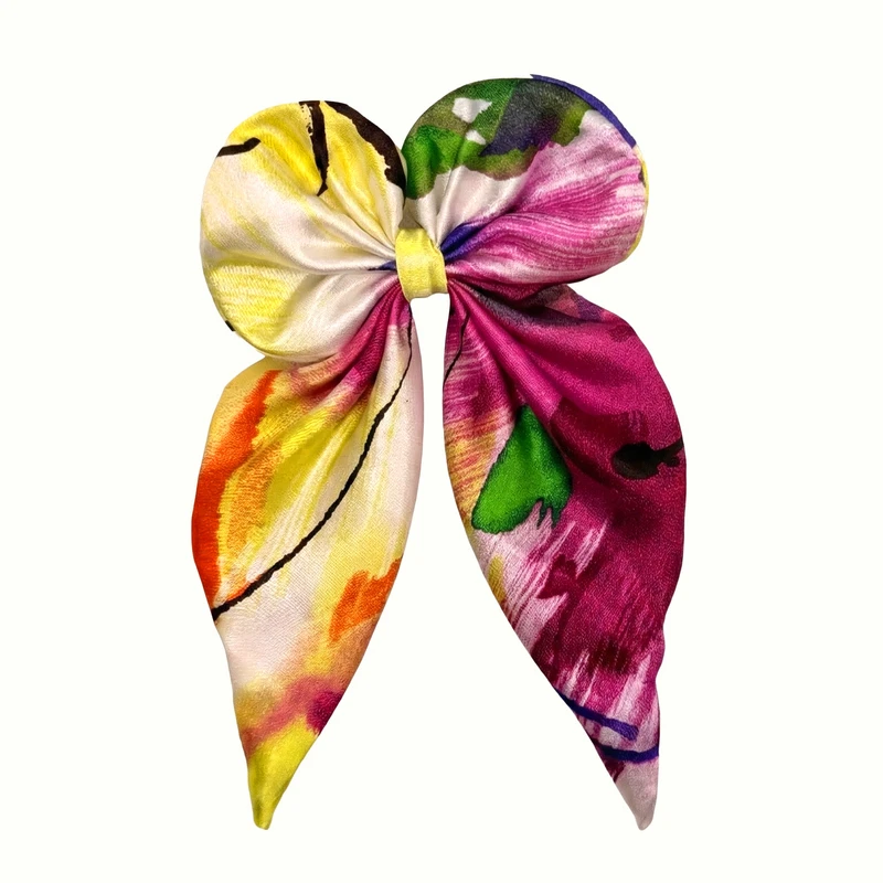 کش مو زنانه مدل پاپیون دنباله‌دار ساتن آبرنگی