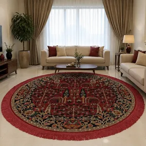 فرش ماشینی 700 شانه فرش هیوا زمینه قرمز لاکی حاشیه قرمز مدل درختی کد ۵۰۵