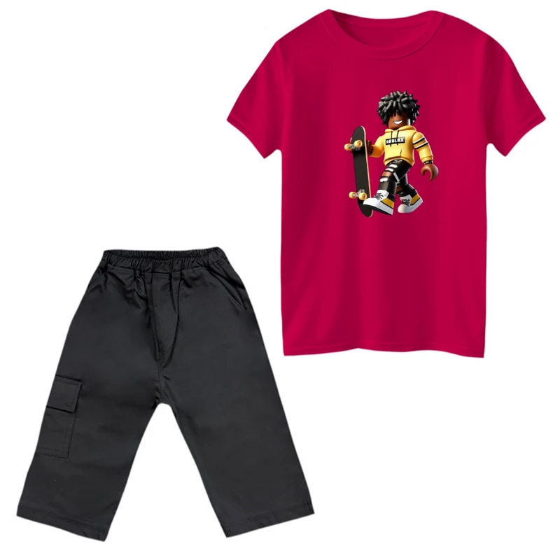 ست تی‌شرت و شلوارک پسرانه مدل روبلاکس و اسکیت کد 2
