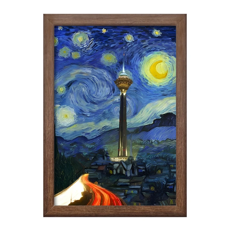 تابلو خندالو طرح برج میلاد در شب پر ستاره کد F3925